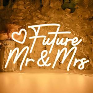 lot 11475 image: SYLHOME Future Mr & Mrs Led Neon Light Sign Wedding Banner Wall Decor