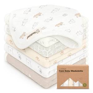 lot 12250 image: 6-Pack Cotton Baby Washcloths for Newborn, Organic Cotton Muslin (Bumbly)