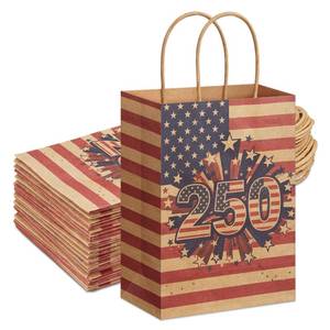 lot 12260 image: Geyoga 48 Pcs 4th of July Gift Bags with Handle Red White Stripes Stars
