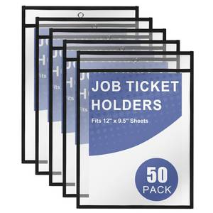 lot 12268 image: Heavy Duty Dry Erase Pockets 9x12, Job Ticket Holders 50 Pack Plastic Paper Sleeves Sheet Protectors 8.5 x 11 Clear Document Sleeves for Shop Office Classroom Home, Black