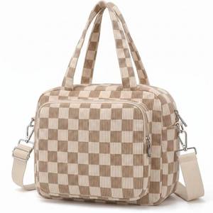 lot 12291 image: Tallew Brown Checkered Diaper Bag for Mom Small Corduroy Gingham Diaper Bag for Boys & Girls Crossbody Baby Travel Bags 6 Plaid Organized Storage Pockets for Mom and Dad