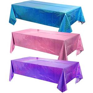 lot 12296 image: FunnyPars 3 Pack Iridescent Pink Purple and Blue Kpop Plastic Tablecloths, Disposable Rectangle Table Covers, Holographic Metallic Foil Tablecloth Party Decorations for Kpop Birthday, 54x108 Inch (Only 2)