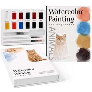 lot 12303 image: Aizweb Watercolor Workbook-Water Colors Paint Adult Set with 12 Original Animal Patterns,12 Paint Colors&Refillable Water Brush,Coloring Books for Beginners Arts&Crafts Birthday Gifts (Slight Use)