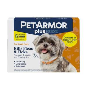 lot 12324 image: PetArmor Plus Flea and Tick Prevention for Dogs, Small Dog Flea and Tick Treatment, 6 Doses, Waterproof Topical, Fast Acting (5-22 lbs)