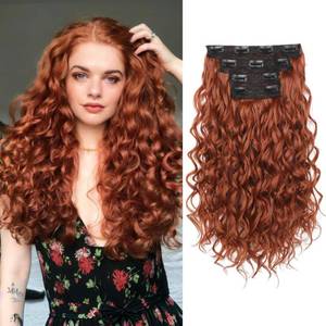lot 12330 image: REECHO Curly Hair Extensions, 4PCS 16 inch Clip in Hair Extensions Lace Weft Short Curly Extension Clip Ins Invisible Natural Hairpieces for Women, Copper Red