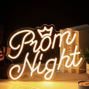 lot 12332 image: Retisee Prom Night Neon Sign LED Light Sign Warm White Prom Night Light up Background USB Powered Adjustable Brightness Wall Art Decor for Birthday Wedding Graduation Party Bar Gifts