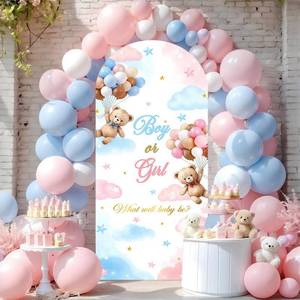 lot 12345 image: Lumina Garden 6 ft Bear Gender Reveal Arch Cover Pink Blue Gender Reveal Party Decorations Arch Backdrop Stand Cover Stand Not Included Stretchy Background for Photo Props