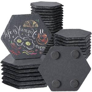 lot 19609 image: MAPRIAL 36 Pieces Slate Coasters Bulk, 4 Inch Hexagonal Blank Black Stone Coaster for Drinks Natural Handmade Hexagon Rock for Laser Engraving, Gifts, Engraver, Wedding, Christmas, Home Decor