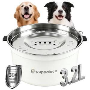 lot 19621 image: Puppalace 3.2L108oz No Spill Dog Water Bowl Stainless Steel White