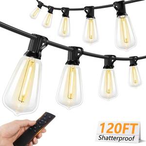 lot 19622 image: Brightever 120FT LED Outdoor String Lights with Remote, Patio Lights Outdoor Waterproof with 362 Shatterproof ST38 LED Bulbs, Dimmable Outside Hanging Light for Porch, Garden, Backyard, Cafe, 2700K