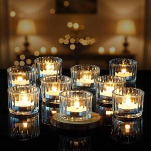 lot 19633 image: Homemory 24 Pcs Tealight Candle Holders, Clear Votive Candle Holders, Glass Candle Holder for Table Centerpiece, Wedding, Baby Shower, Birthday, Party, Halloween, Christmas