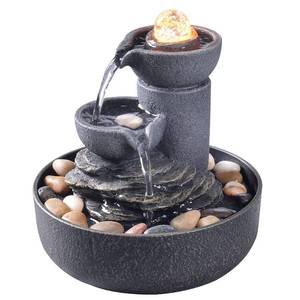 lot 19638 image: GOSSI Tabletop Water Fountain 2-Tier Indoor Waterfall Fountain with LED Light, Cobblestone & Glass Rolling Ball, Soothing Meditation Sounds for Office & Home Decor