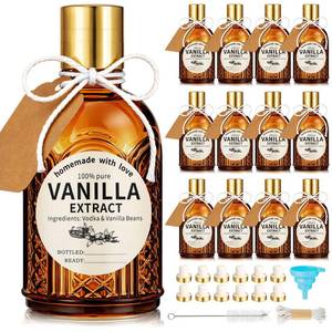 lot 19639 image: Gandeer Amber 12 Sets Glass Vanilla Extract Bottles 8 oz Homemade Extract Bottles with Cap Vanilla Jars for Essential Oils Juice Beverages Drinks Syrup Liquids