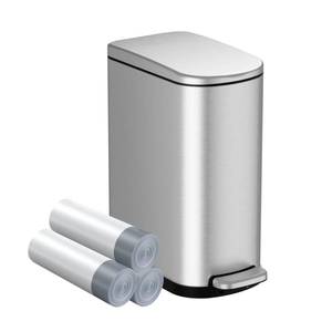 lot 19645 image: KSSKSS 2.6 Gallon Slim Bathroom Trash Can with Soft Close Lid, 10L Stainless Steel Garbage Can with Removable Liner Bucket, for Narrow Spaces,Bathroom, Bedroom (Silver)