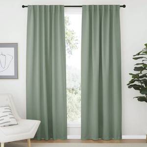 lot 19657 image: NICETOWN Living Room Blackout Draperies - (Greyish Green Color) W52 x L84, 2 Pieces, Room Darkening Window Blackout Drape Panels for Wall
