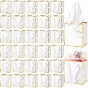 lot 20107 image: Yeaqee 25 Pcs Mini Paper Gift Bags with Handles Tag, White, Gold
