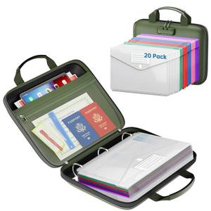 lot 20116 image: ZOOPIP Fireproof Binder Organizer with 20 Pack Binder Pockets & Lock,Green