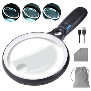 lot 20124 image: Large Magnifying Glass with 37 LED Light, 10X 20X 45X Handheld Illuminated