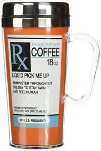 lot 20127 image: Spoontiques Insulated Travel Mug, 14oz - Double Wall Stainless & Acrylic Drink Cup with Twist Top Lid & Handle - Prescription
