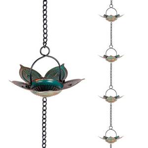 lot 20132 image: Qipade 8.3 FT Lotus Rain Chain, Metal Rain Chains for Gutters with 12 Cups