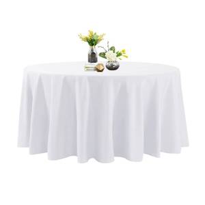 lot 20144 image: 120 Inch Stain and Wrinkle Resistant Washable Polyester Table Cloth, Decorative Table Cloth for Dining Table, Buffet Parties and Wedding, White