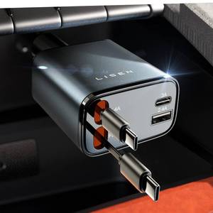 lot 20146 image: LISEN Retractable Car Charger, Duanl C Retractable Car Chagrer 84W Car Charger USB C Fast Charger Adapter, Car Accessories for Men Women, for iPhone 17 16 15 14 13 12 Pro Max, Grey