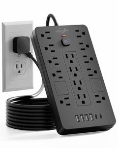 lot 20148 image: JouleLoom Surge Protector Power Strip-14 Outlets and 6 USB Ports, 6 Feet Flat Plug Extension Cord, 1850 Joules, Black, ETL Listed for Home, Office, Dorm Room