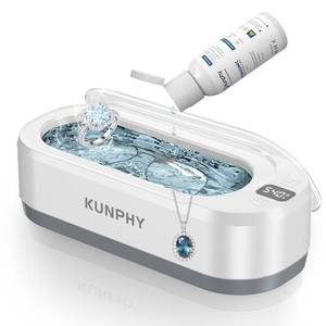 lot 20165 image: Upgraded KUNPHY Ultrasonic Jewelry Cleaner with 50ml Solution, 48KHZ, 12OZ Capacity, Ultrasonic Cleaner with 3 Digital Timer, Touch Control, Idea for Jewelry, Eyeglass, Rings, Diamond