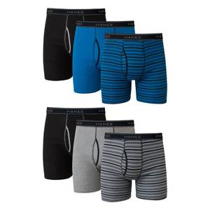 lot 20169 image: Hanes mens Ultimate FreshIQ Tagless Cotton Boxer ComfortFlex Waistband Brief, 5 Pack - Striped Assorted, Medium