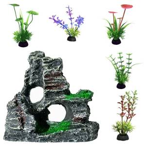 lot 20184 image: 6-Piece Aquarium Decoration Set with Goldfish Tank Plants and Resin Caves