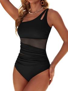 lot 20188 image: Dridreo Womens One Piece Swimsuits Mesh Ruched Tummy Control Swimsuit Slimming Beach Black Bathing Suit 2026 L