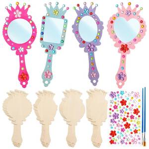 lot 20193 image: 16Pcs Wooden Princess Mirror Craft Party Favors for Kids DIY Decorate