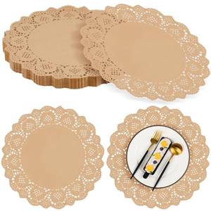 lot 20200 image: MCEAST 100 Pack Round Brown Kraft Paper Doilies 13.5 Inches Lace Paper Place Mats Rustic Scallop Doily Disposable Table Pads for Food Cakes Crafts Party Weddings Tableware Decor