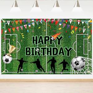 lot 20217 image: Lecheme Soccer Birthday Banner 6x3.6 ft Football Field Backdrop for Boy Men Soccer Birthday Party Decorations Sports Theme Photo Booth Background