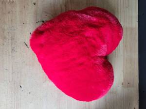 lot 20231 image: Red Fuzzy Heart-Shaped Pillow 2-Piece