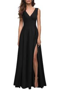 lot 20243 image: MUSHARE Womens V Neck Sleeveless Split Formal Dress Cocktail Party Prom Long Dresses Black Medium
