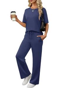 lot 20245 image: ANRABESS Lounge Sets for Women 2 Piece Summer Casual Travel Outfits 2026 Short Sleeve Wide Leg Pants Matching Set Sweatsuits Medium