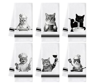 lot 20242 image: Cat Kitchen Towel Set with Humorous Printed Designs