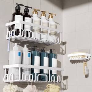 lot 1143 image: Veken Shower Caddy 3-Pack, Advanced Rustproof Design, No Drilling Adhesive Shelves, Rack with Soap Holder, Large Capacity Bathroom Organizers and Storage, Wall-Mounted Kitchen & Home Decor, White