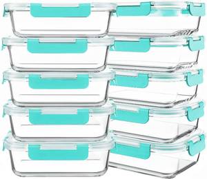 lot 1151 image: KOMUEE 10 Packs 30 oz Glass Meal Prep Containers with Lids, Green
