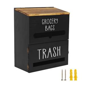 lot 1158 image: Liuceny 2 in 1 Trash Bag Dispenser, Double Wall Mounted,Wood Trash Bag Holder, used in kitchen, garage, laundry room, can store Environmentally friendly food bags and garbage bags (Black)