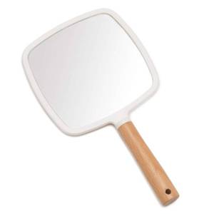 lot 2001 image: YEAKE Hand Held Mirror with Handle for Makeup,Small Cute Wood Hand Mirror for Shaving with Hole Hanging Single-Sided Portable Travel Vanity Mirror for Men&Women(Square)