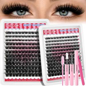 lot 2007 image: 144Pcs Lash Clusters Kit Wispy, 8-16mm CD Curl Volume Eyelash Clusters Kit with Waterproof Glue, Tweezers & Brush, Natural Fluffy Cluster Eyelash Extensions DIY Lash Extension Kit for Beginners