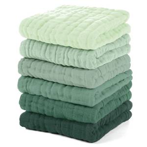 lot 2036 image: Unnivoll Muslin Burp Cloths Baby 12X12, Baby Washcloths 6 Pack, 100% Cotton Baby Wash Cloths Absorbent and Soft for Newborn Infants Kids Boys Girls - Gradient Green