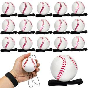 lot 2040 image: BICHENHWAI 16 Pcs Wrist Return Ball 2.3 Inches Reactive Practice Baseballs on Elastic Cord for Wrist Exercise Sports Baseball Party Favors Fun Outdoor Activity