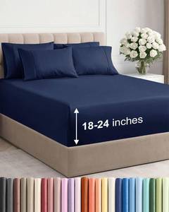 lot 2061 image: Extra Deep King Sheet Set - 6 Piece Breathable & Cooling Sheets - Navy Blue