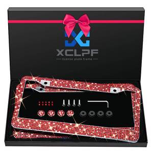 lot 2064 image: Bling License Plate Frame for Women, Sparkly Stainless Steel License Plate Frames Over 1200 pcs 14 Facets Bedazzled Clear Glass Diamond Rhinestone Crystals wFree Glitter DiamondGiftBox��Red��