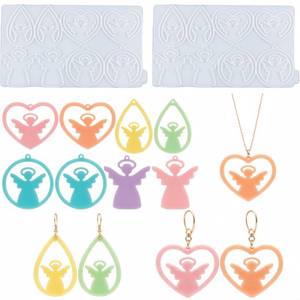 lot 2070 image: 2Pcs Hollow Angel Silicone Resin Earring Mold Teardrop Pendant Casting Mold