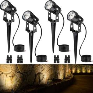 lot 2495 image: SUNVIE 3W Low Voltage Landscape Lighting LED Landscape Spotlights with Connectors Waterproof Low Voltage Landscape Lights 3000K Warm White Uplights Outdoor Spot Lights for Yard Garden House, 4 Pack