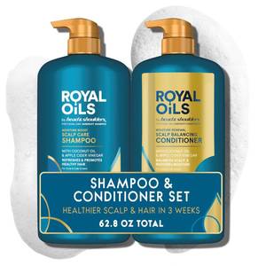 lot 2496 image: Head & Shoulders Royal Oils Anti-Dandruff Shampoo and Conditioner Twin Pack, 1% Pyrithione Zinc, Curly Hair, Coily Hair, Scalp Relief, Moisture Renewal, 31.4 fl oz Each